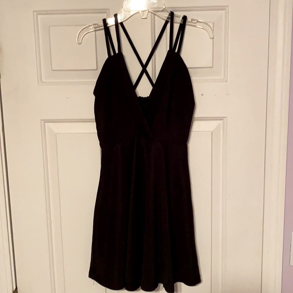 Black crisscross skater dress